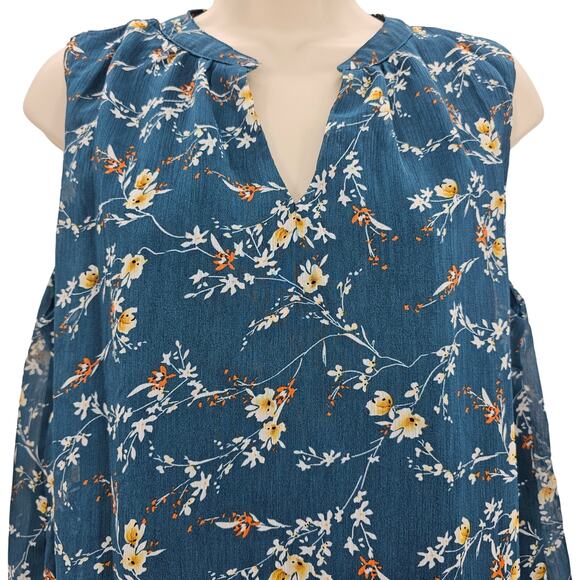 Papermoon Womans size L Sleeveless Floral Tank Top Blouse Teal Popover Lined NEW - Picture 2 of 8